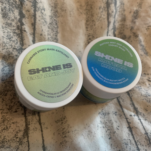 Сет SHINE IS, Matcha Mint Deep Hydrating Yogurt Mask, 15ml / Cannabis Story Night Cream, 15ml