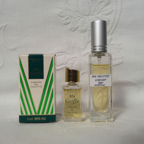 Одним лотом . Ma Griffe Carven Parfum de Toilette , винтаж декант 17/20 мл + винтажная миниатюра