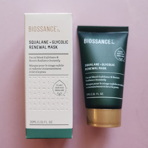 Biossance Squalane + Glycolic Renewal Facial (30 мл) –пилинг/ эксфолиатор и маска 3- в- 1 обновляющий, разглаживающий и увлажняющий кожу