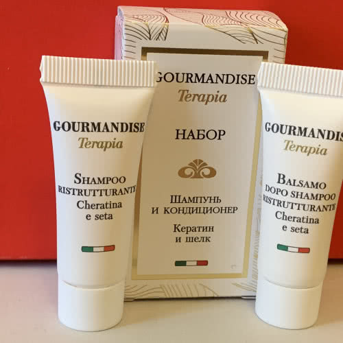 Gourmandise Тревел-сайз Terapia Восстанавливающий шампунь+ кондиционер с кератином и шёлком